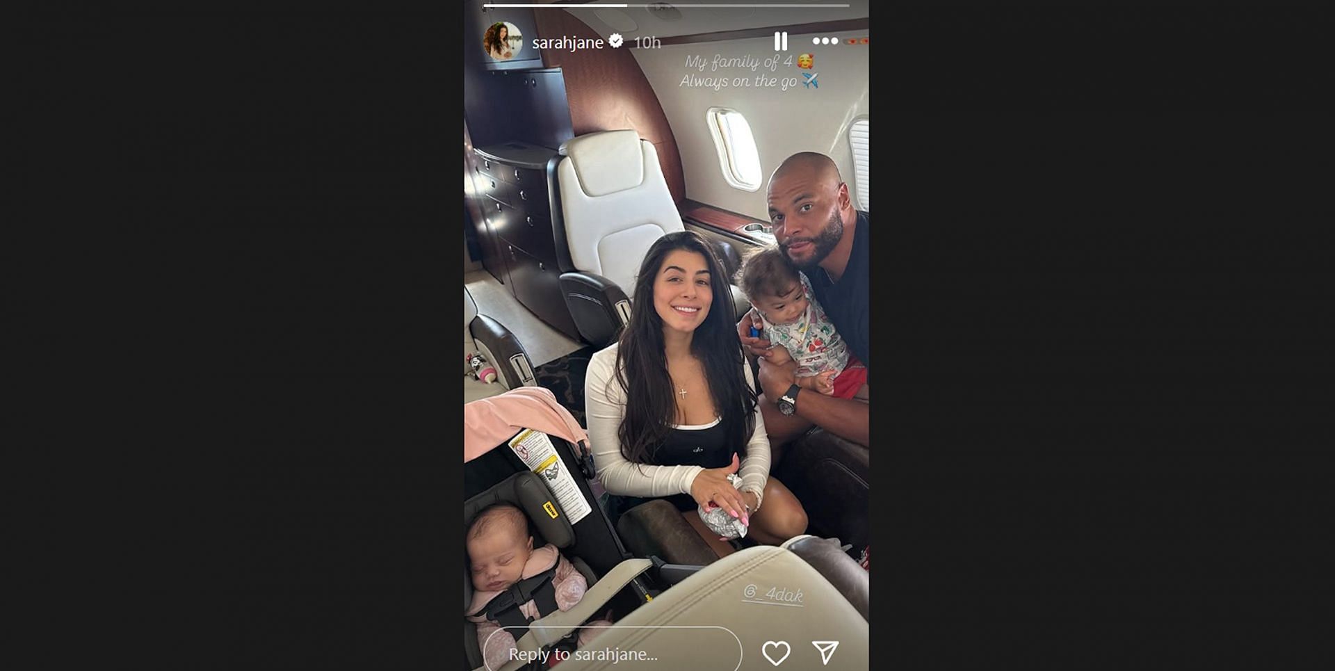 Dak Prescott's fiancée Sarah Jane shares travel-diary glimpse into family's private charter ride together/@sarahjane
